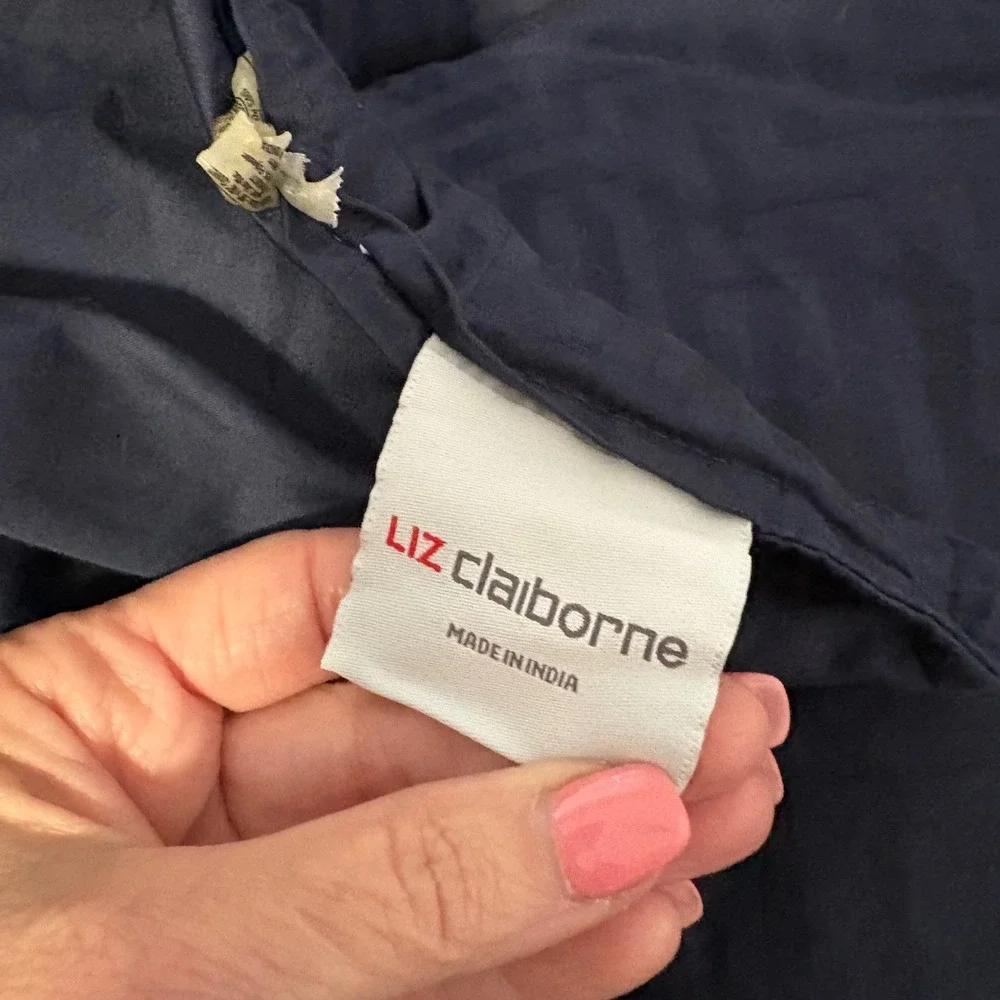 Liz Claiborne Navy‎ Blue Geometric Labyrinth Cotton Comforter 90x96 Full Queen